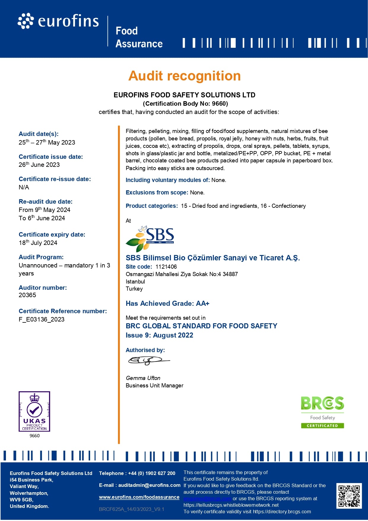 BRC CERTIFICATE