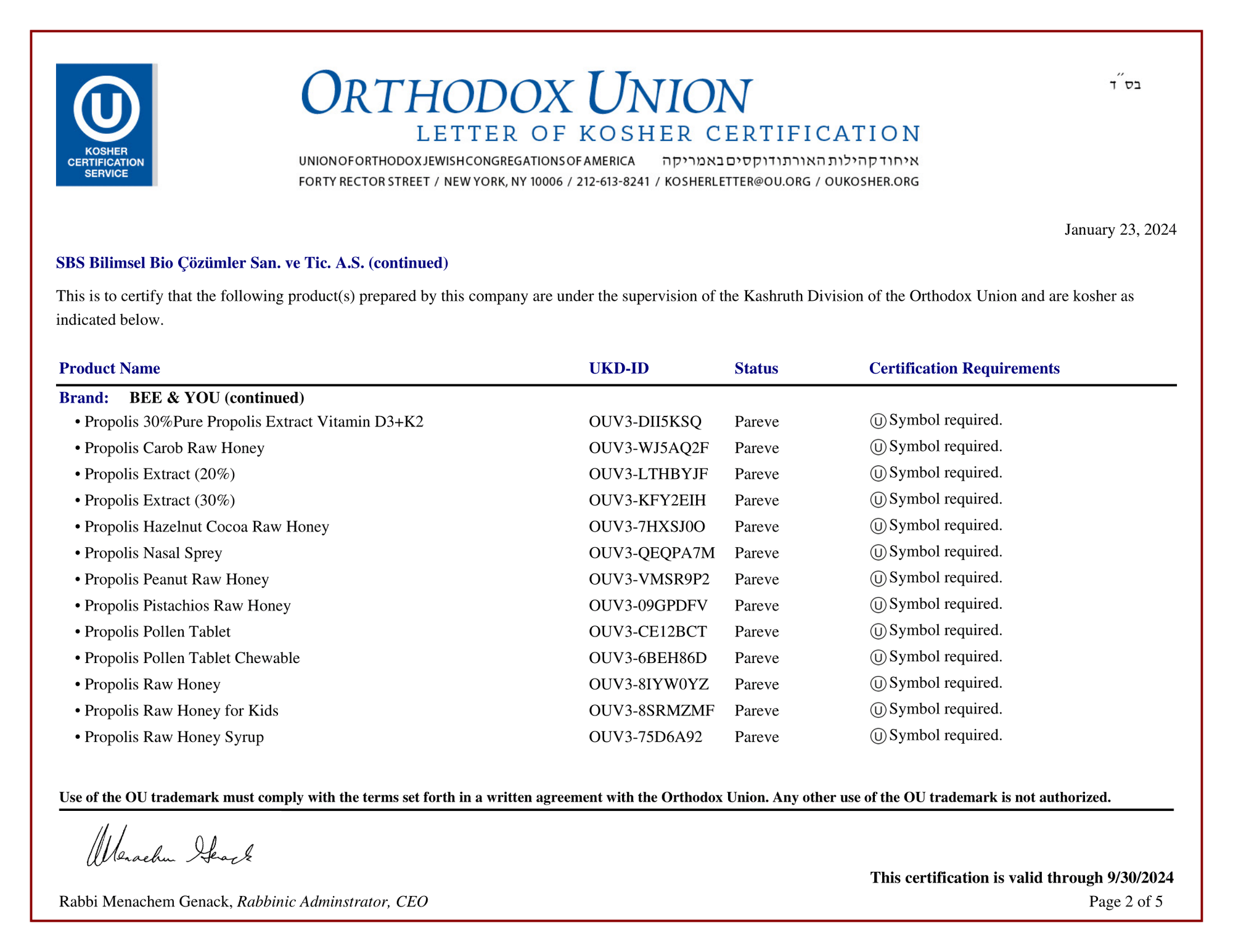 KOSHER Certificate 2 2024