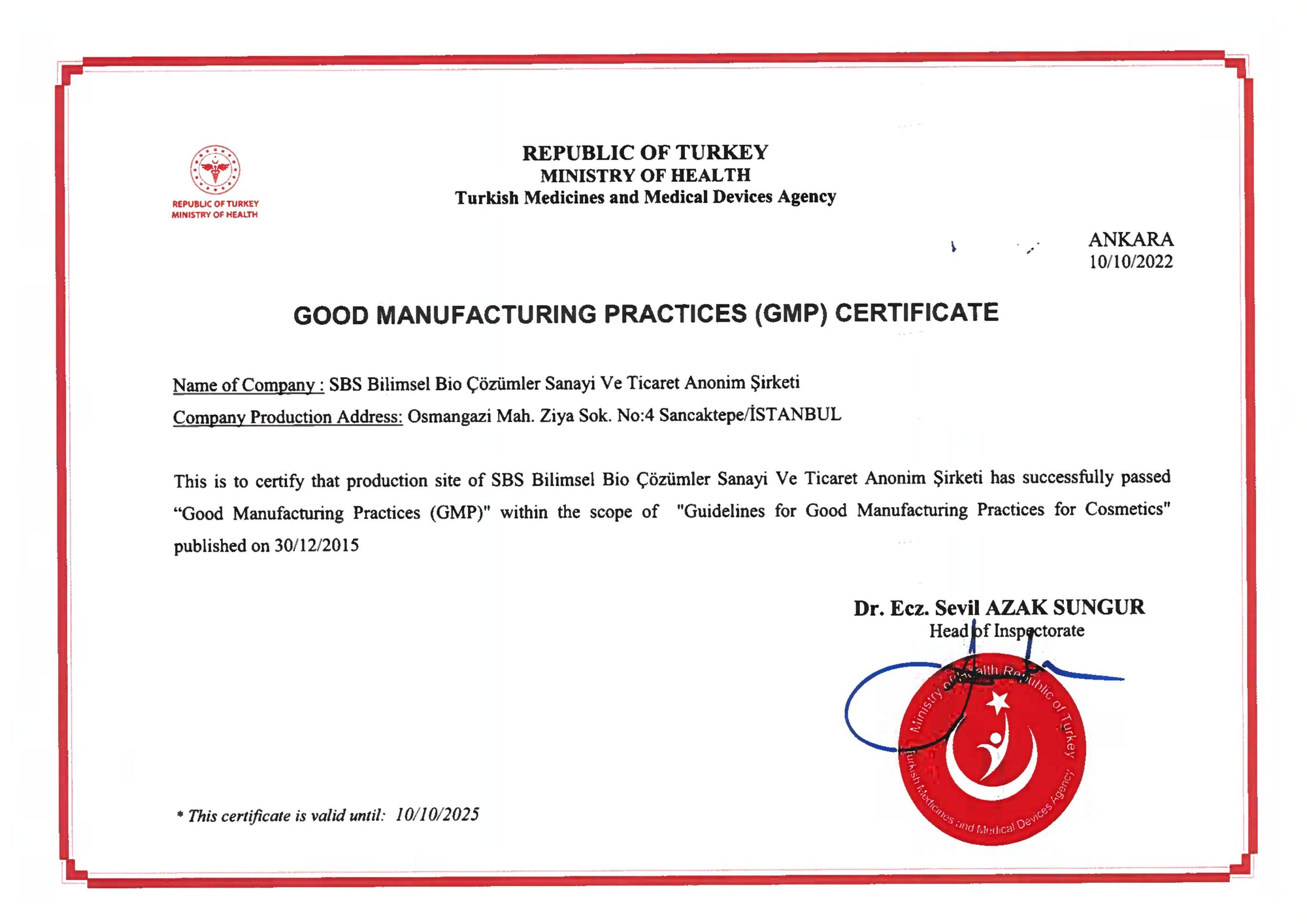 GMP CERTIFICATE