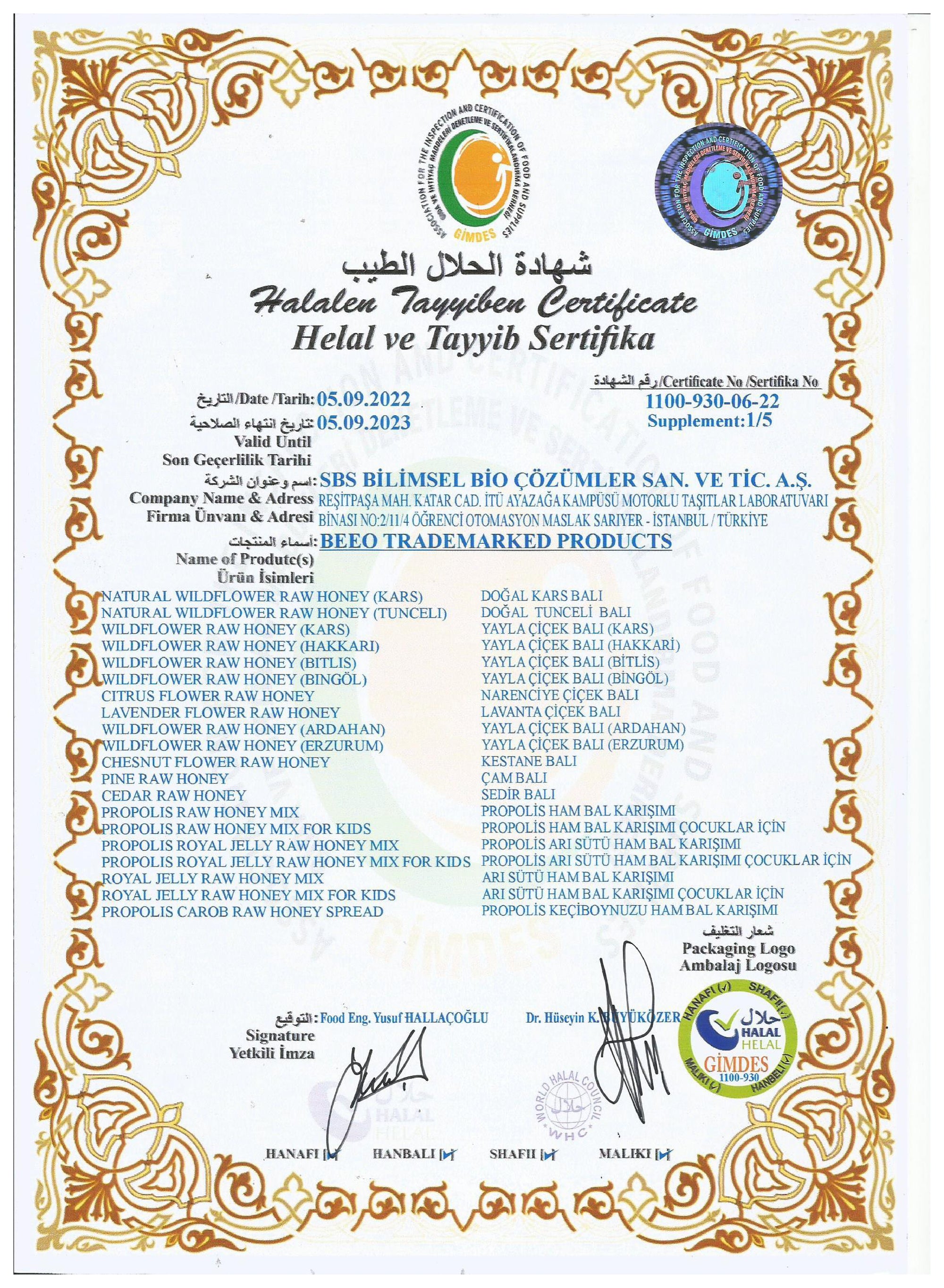 HALAL CERTIFICATE APPENDIX 1